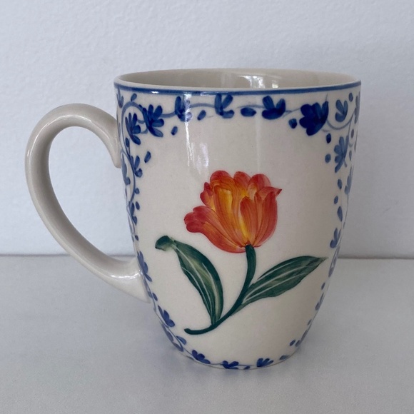 Floral Orange Tulip DELFT Handpainted Delfleur Holland Mug Cup - Picture 3 of 8